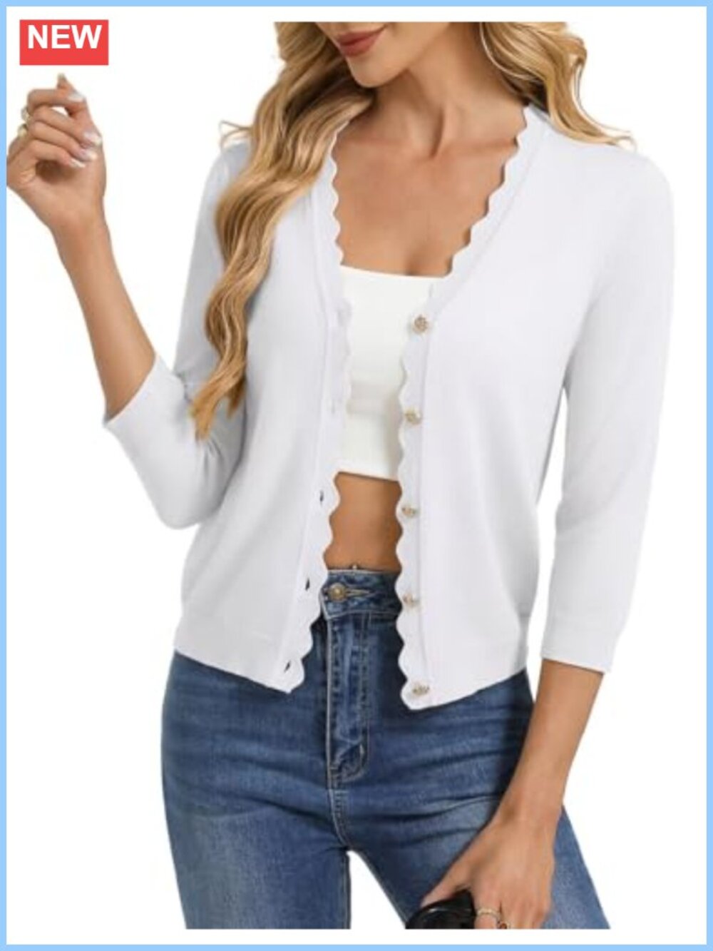 Lightweight 3/4 Sleeve Cardigan Open Front Bolero Shrug V-Neck Summer Sweater